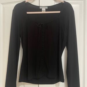 Vintage Suzie Elegant Black Lace-Up Blouse
